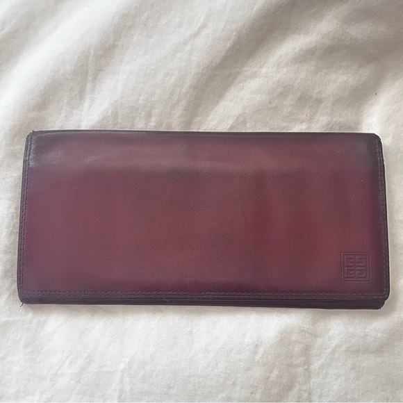 Givenchy Long Wallet Leather Card Holder VTG Deep Burgundy Red Wine Restored - Picture 2 of 6